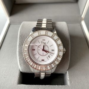 Christian Dior crystal & white sapphire watch